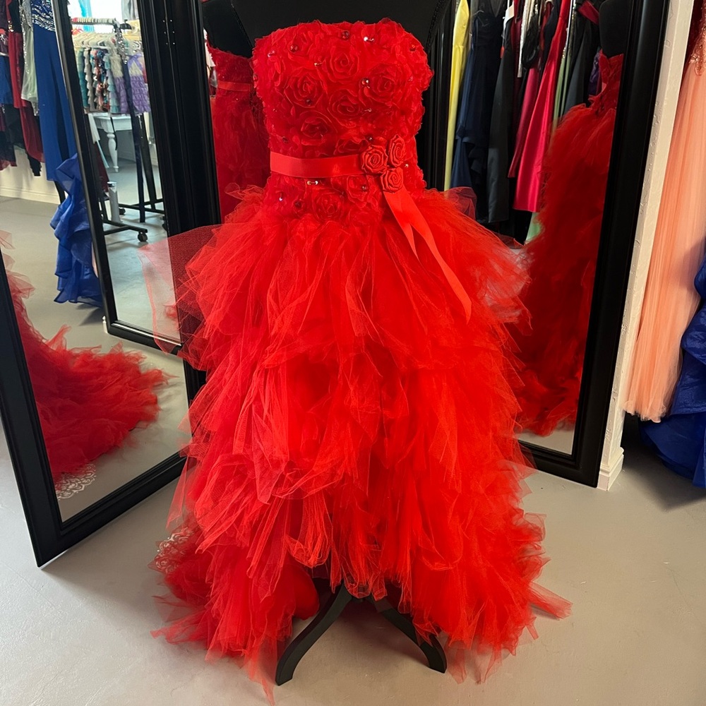 Chic Red High Low Women's Dress